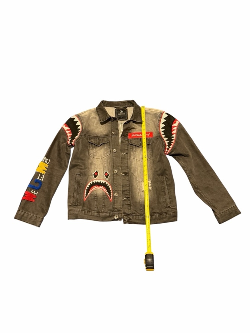 Hudson Jeans black men Denim Jacket with Shark Patch Accents, pre-owned, - Picture 8 of 13